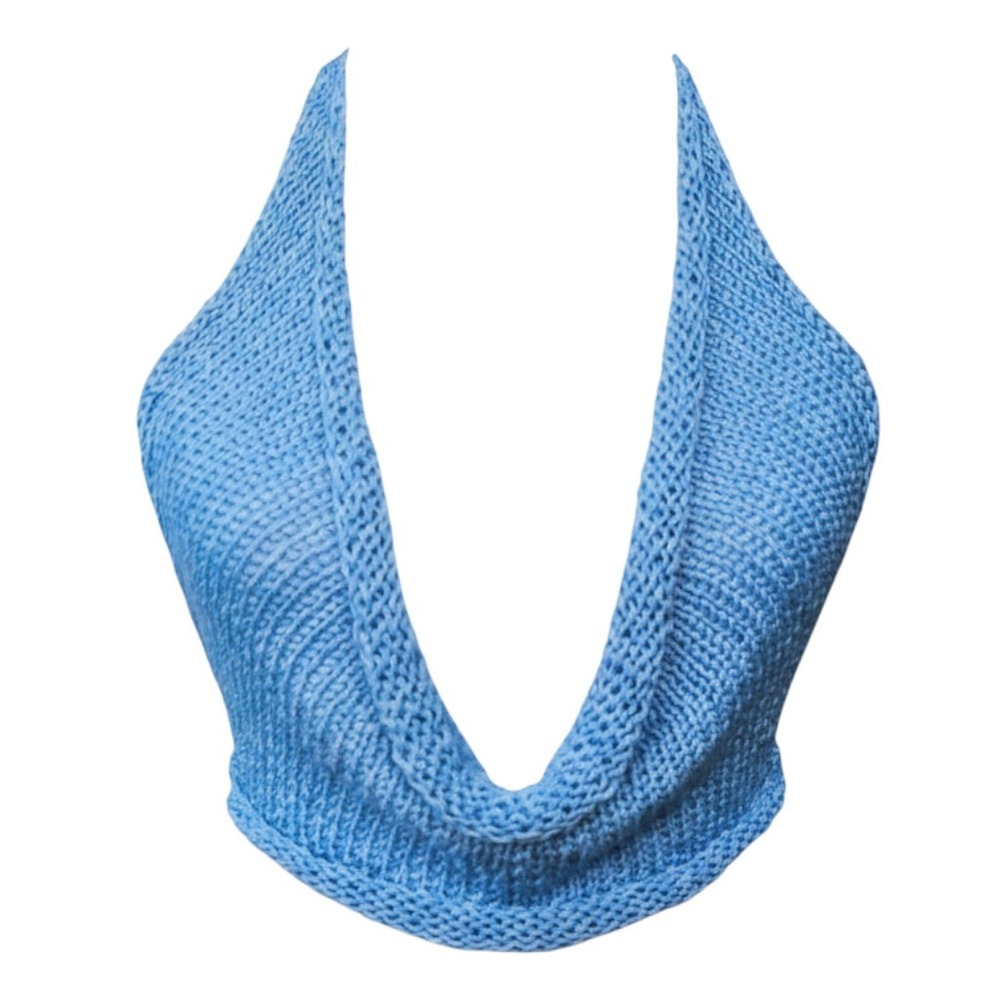 Handmade Knit Halter Top Blue, Small to Medium, Boho Festival Wear, Rave Clothes - Picture 6 of 8